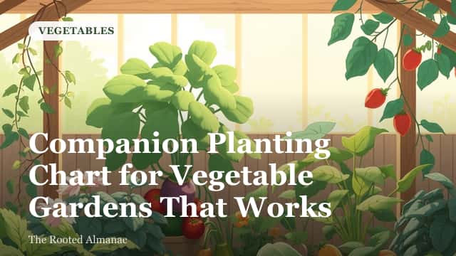 A vegetable garden bed with tomatoes, basil, and marigolds planted close together in mixed rows